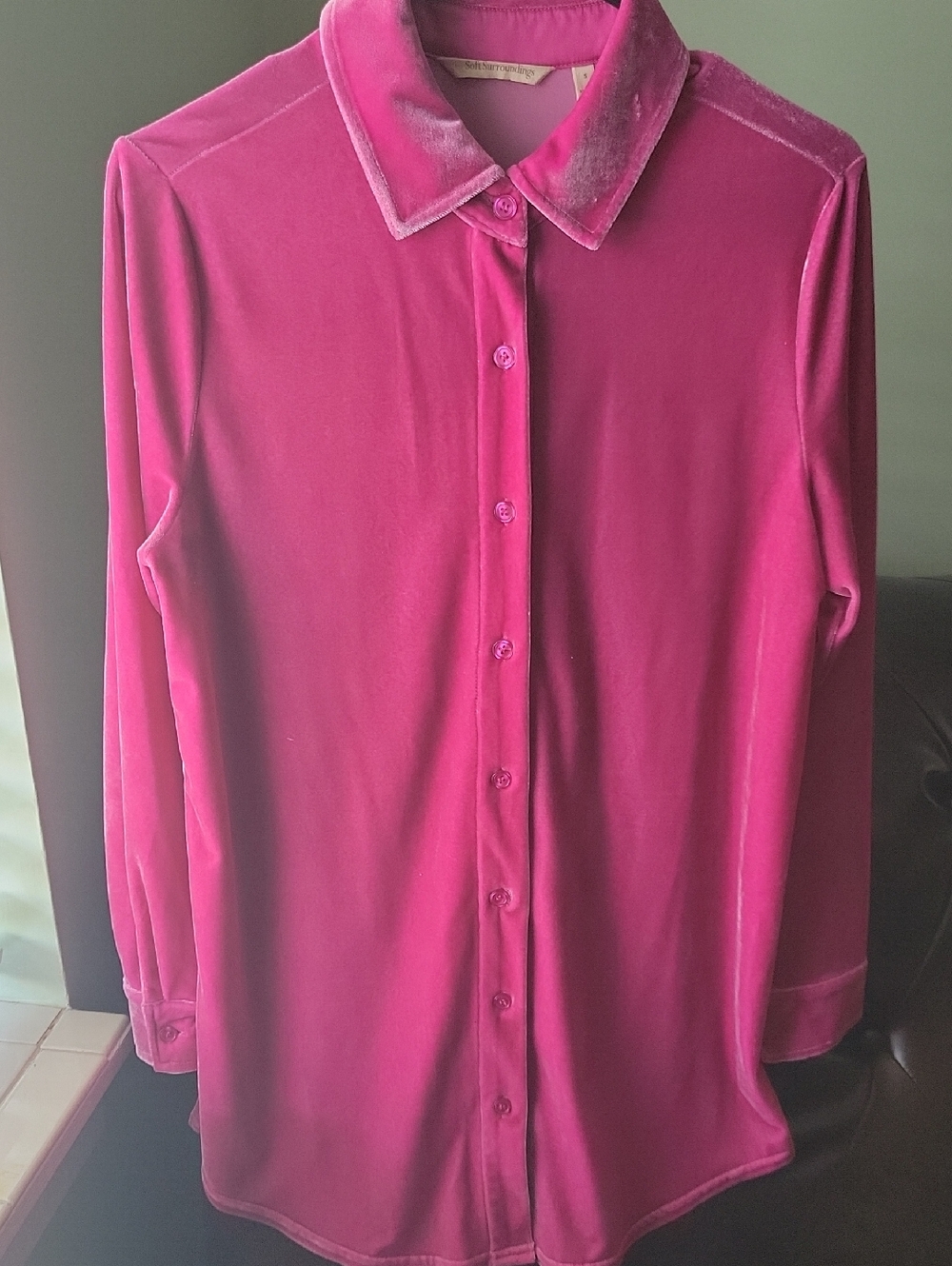 Soft Surroundings Fuchsia Velvet Button-Down Shirt